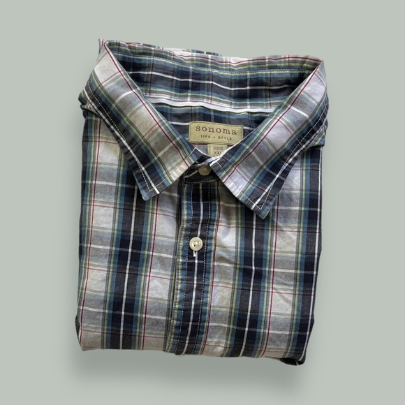 Sonoma Button Down Blue/White Plaid Shirt - Picture 14 of 14